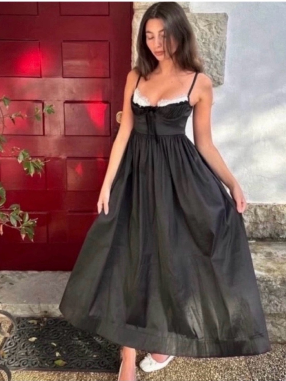 For Love & Lemons Bustier Black Lace-Trim Maxi Dress
